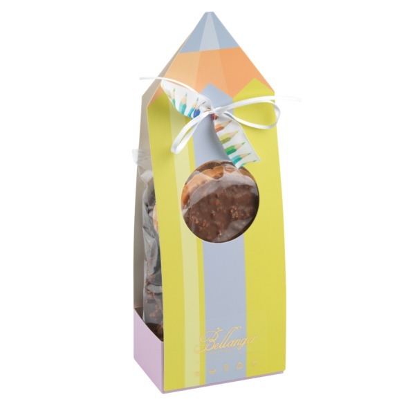 Pochon vert garni de chocolats -Chocolaterie Bellanger