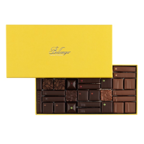 coffret-de-chocolats-d'été-jaune-chocolaterie-bellanger