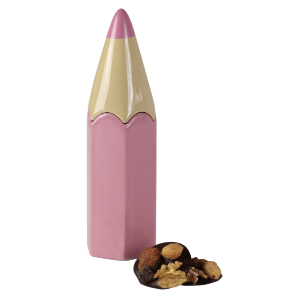 Crayon en porcelaine garni de chocolats - Chocolaterie Bellanger